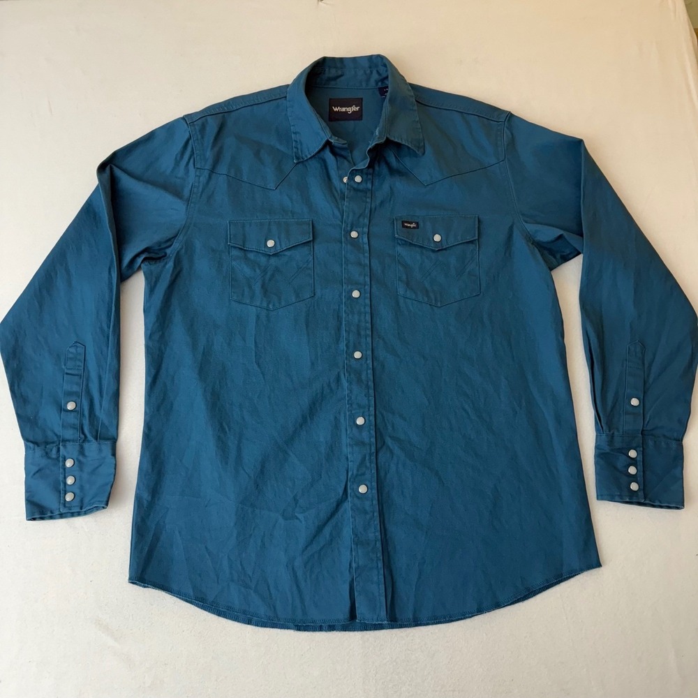 Wrangler Teal Button-Down Western Shirt - Picture 2 of 11